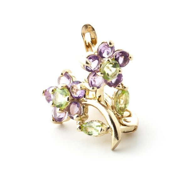 14k Gold Stud Earring with Amethyst & Peridot - Picture 7 of 10
